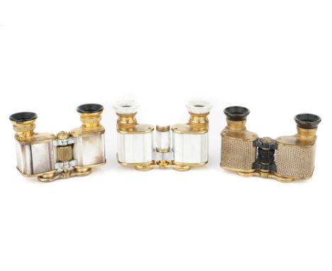 Three Pairs of Prismatic Opera Glasses, one CP Goerz Berlin, in lizard skin, one Basset Colmont Cannes Paris, in mother-of pe