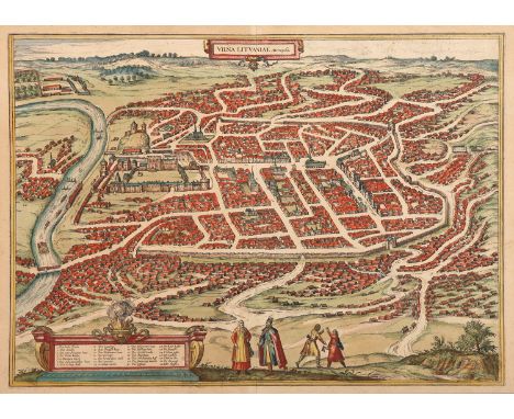 A 16th Century Map of Vilnius, Lithuania, Braun & Hogenberg, 1599, map title 'VILNA LITVANIAE' hand coloured, 53cm x 42cmNote