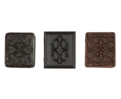 Three Union Cases with Ambrotypes &amp; Daguerreotype, one by Patent American Union Cases, scroll floral (listed in Krainik a