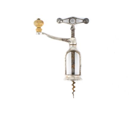  A Perille-type Coffee Grinder Corkscrew, unmarked, nickel-plated steel, plating worn in places, helix full length, compositi