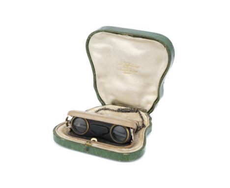 La Mignonne' Opera Glasses,  engraved Cam Lafontaine Ingr. Opticien 24 rue de la Paix Paris, gilt brass and leather with moth