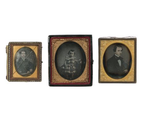 Three Cased Daguerreotypes, 1850’s, 1/6th plate and 1/9th plate, a full length portrait of a young girl, cased, lid absent, a
