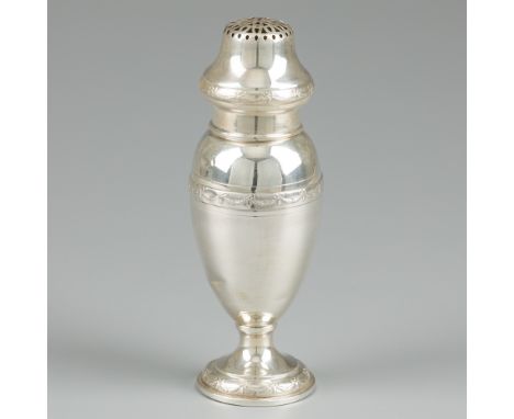 Sugar caster silver. Beautifully convex model with removable openwork cap. Decorated with garlands. France, Paris, Olier &amp