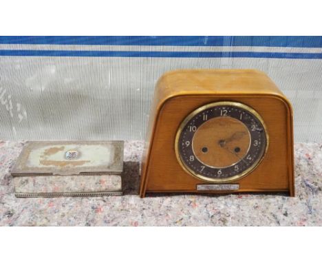 Smith's mantle clock and silver plate cigar box with BARC stamp. Key in clock 