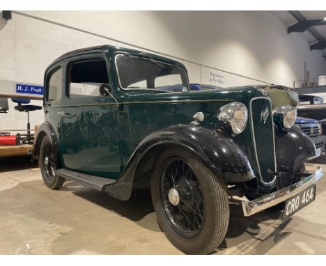 Austin Seven saloon. 1937. 858cc. Petrol engine. Runs and drives. c/w spare parts list, handbook, old MOTs and tax discs. Reg