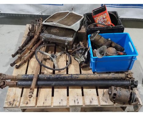 Large quantity of Morris 8 spares to include drive shafts, differential, radiator cowl, engine and suspension parts