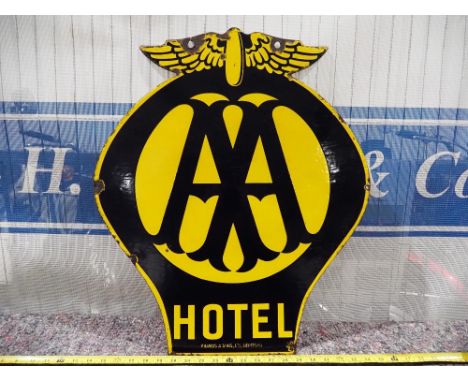 Double sided enamel sign - AA Hotel 25x21" 