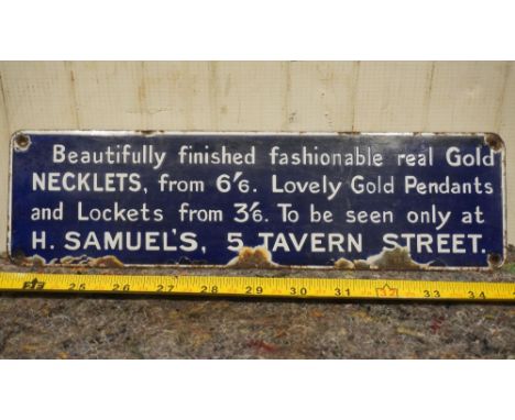 Enamel sign- H Samuals Jewellery Shop 12x3.5" 