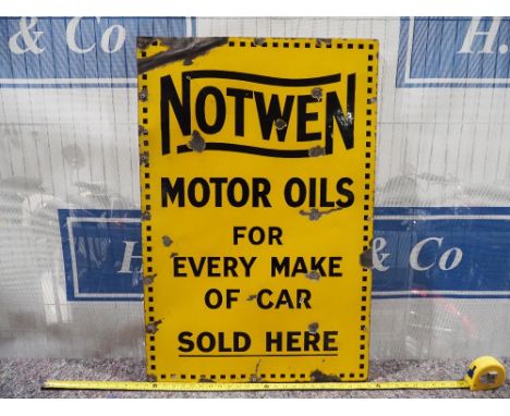 Enamel sign mounted on board - Notwen Motor Oils 36x24" 