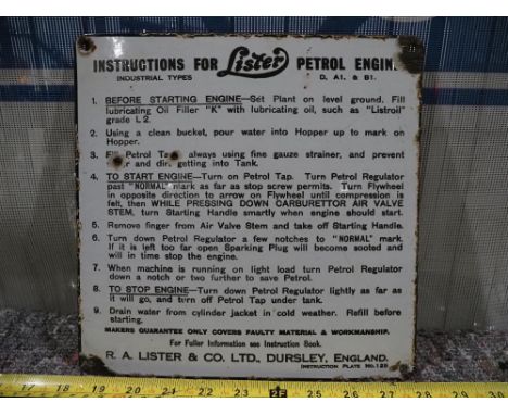 Enamel sign - Lister Petrol Engines 10x10" 