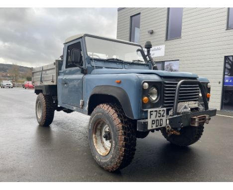 Land Rover Defender 110 pickup tipper. 6.5 V8 GMC diesel engine, 4 speed Range Rover auto box. Fitted with 12000lb super winc