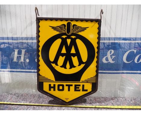 Double sided enamel sign in original bracket - AA Hotel 24x16.5" 