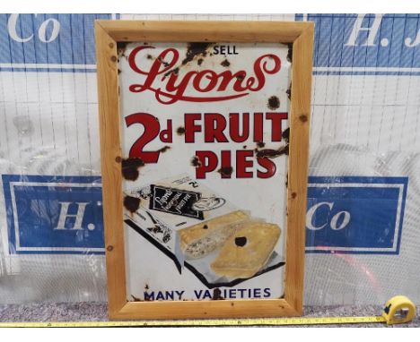 Enamel sign in frame - Lyons Fruit Pies 34x24" 
