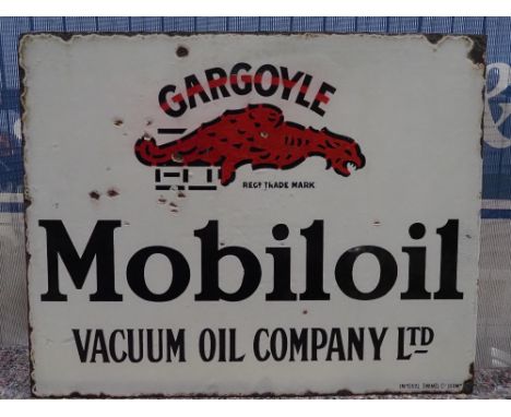 Double sided enamel sign - Mobiloil Vacuum Oil 16x20" 