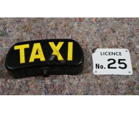 Perspex taxi lightbox and enamel licence number plate 