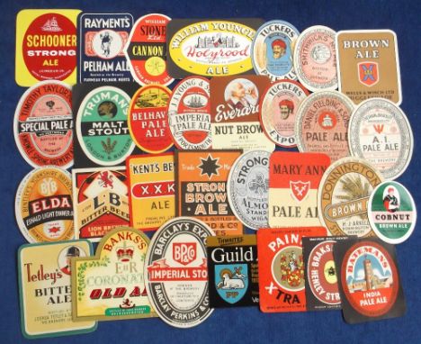 Beer labels, a mixed selection of 30 mostly U.K labels various shapes, sizes and brewers 6 with contents inc. Rayment's Furne