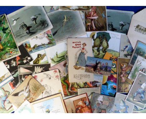 Tony Warr Collection, Ephemera, Victorian and early 20thC Greetings Cards and Trade Cards, Frogs, 40+ cards featuring frogs t