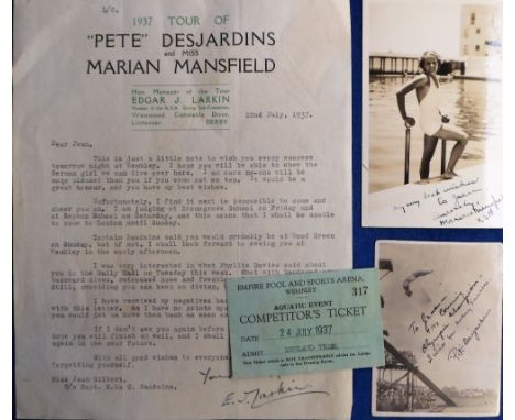 Olympics, 'Pete Desjardins / Jean Gilbert', small selection of memorabilia relating to Desjardins &amp; Gilbert, Desjardins b