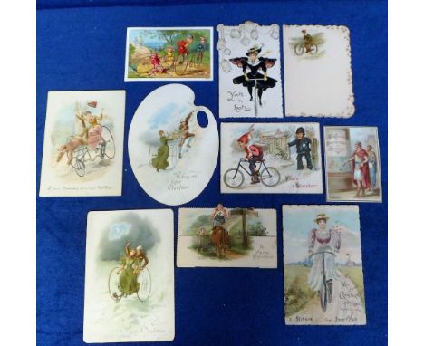 Tony Warr Collection, Ephemera, Cycling, 10 Victorian and Early 20th C greetings cards and trade card featuring bicycles inc.