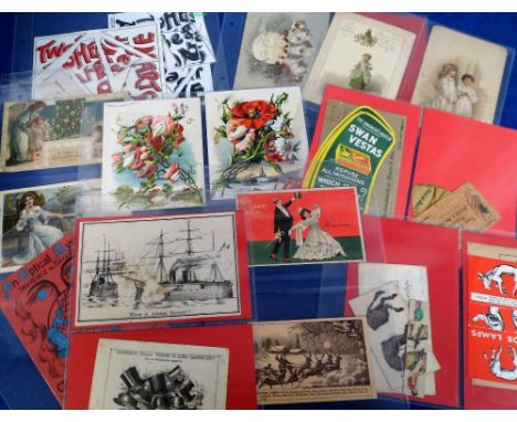 Ephemera, 25 Games and Puzzles including hold to light greetings cards, trade cards, shadow cards, some advertising (Swan Ves