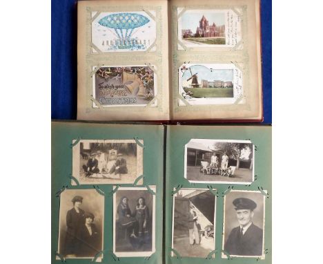 Postcards, 2 vintage albums containing a mixed selection of cards, one with approx. 240 cards inc. good social history, with 