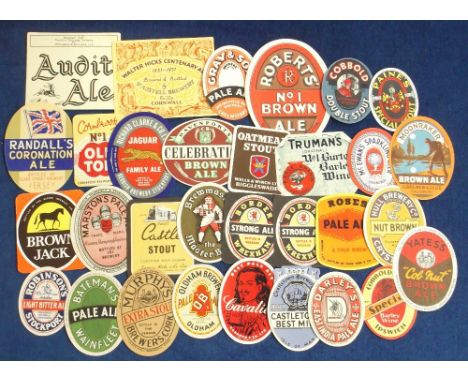 Beer labels, a mixed selection of 29 U.K labels and 1 Jersey label (Randall's Coronation Ale) various shapes, sizes and brewe