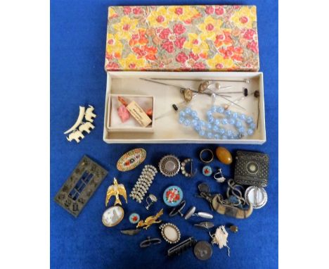Vintage Jewellery, yellow metal ring marked 'Napoleon III 4865' to the inside, Italian micro mosaic brooch and matching earri