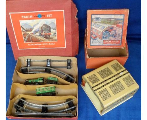 Toys, Tinplate Clockwork Train Sets, Brimtoy No.828 The Prince Set, Chad Valley Royal Scot LMS Set, Chad Valley British Railw