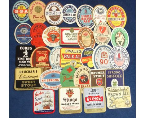 Beer labels, a mixed selection of 30 U.K labels (4 with contents) various shapes, sizes and brewers inc. Hemmingway Leeds B.S