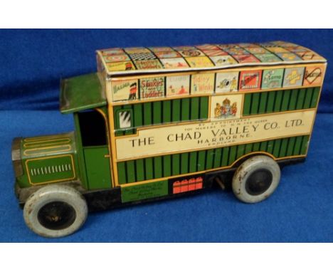 Toy, A Chad Valley Tinplate Clockwork Delivery Van, detailed tinprinted body with 'CV10032' registration, 'Dennis' to radiato