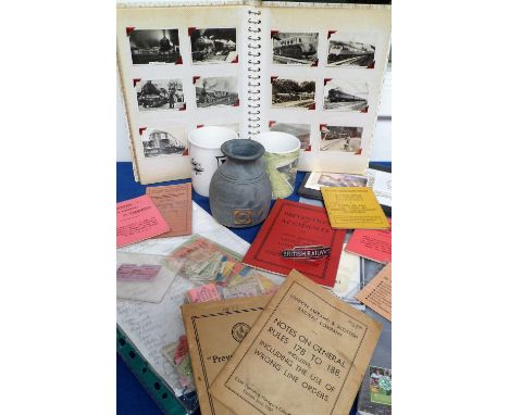 Railwayana, a collection of tickets, first day covers, magazines, cigarette cards and collectables to include red enamel 'Bri