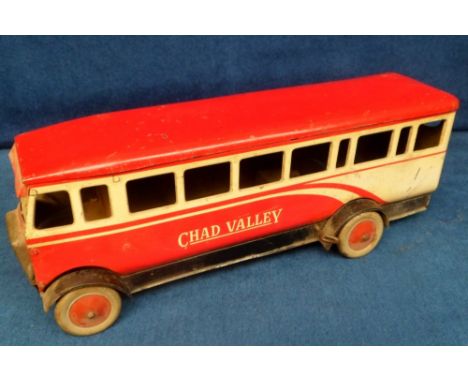 Toy, A Chad Valley Tinplate Clockwork Single Decker Bus, red and cream body, black chassis, fixed key clockwork motor, '24120