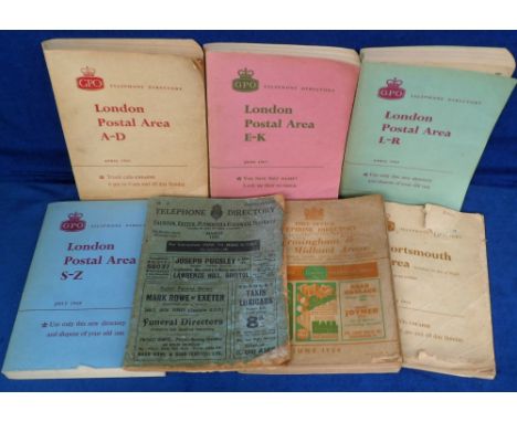 Collectables, 7 telephone directories, Taunton, Exeter, Plymouth &amp; Cornwall Districts March 1940, Birmingham &amp; West M