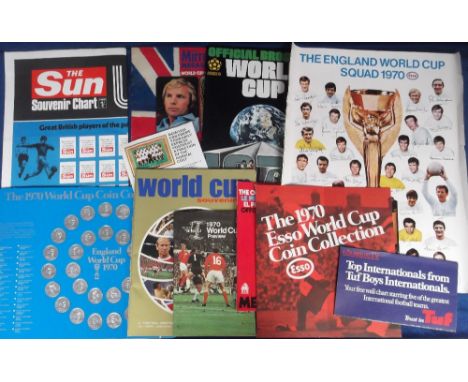 Football, World Cup 1970, Mexico, a selection of items inc. set of Esso World Cup coins, 2 Esso England World Cup Squad poste