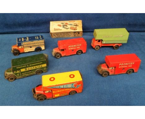 Toys, Wells Brimtoy Pocketoys Removals Vans, No.9/508 Pocketoy Removal Van, in original box, four other examples, Bentalls, P