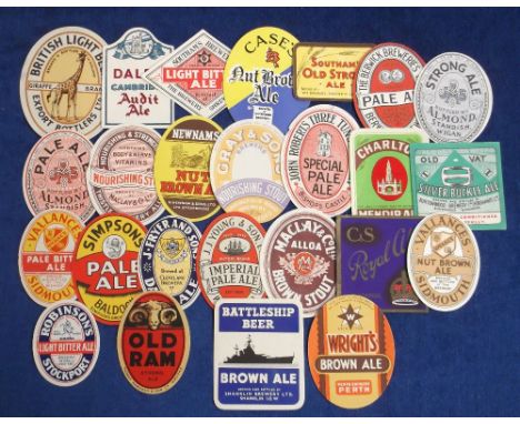Beer labels, a mixed selection of 24 U.K labels various shapes, sizes and brewers inc. Shanklin Brewery I.O.W Battleship Beer