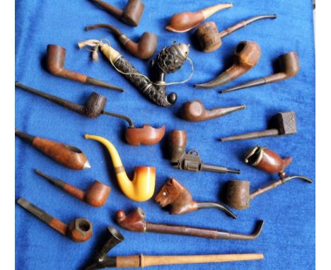 Tobacciana Pipes, 22 vintage pipes to include one shaped as a pistol, a clog, a horses head etc. 2 long stemmed versions, one