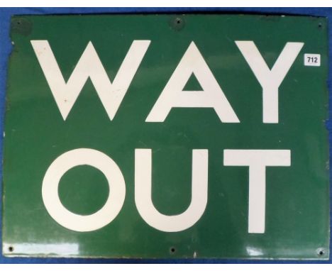 Railwayana, Southern Railway enamel sign 'Way Out', white lettering on green background, approx. 60cm x 45cm (some edge wear 