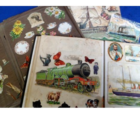 Ephemera, Scrap Albums and Scraps, a hand made Victorian linen scrap album of 15 pages with scraps depicting policemen, dogs,