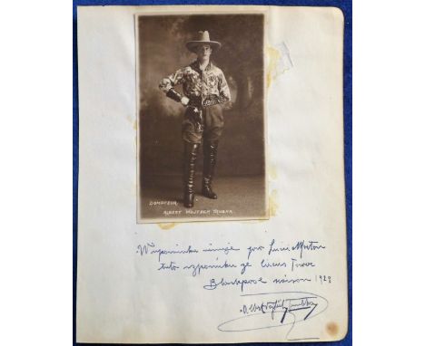 Signed Ephemera, Lucy Morton Collection, Blackpool Tower postcard attached to album page showing Czechoslovakian 'dompteur' (