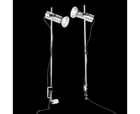 A pair of 1970s' Aluminium clamp lamps in the style of Peter Nelson for Architectural Lighting, approx height 58cmGood untest