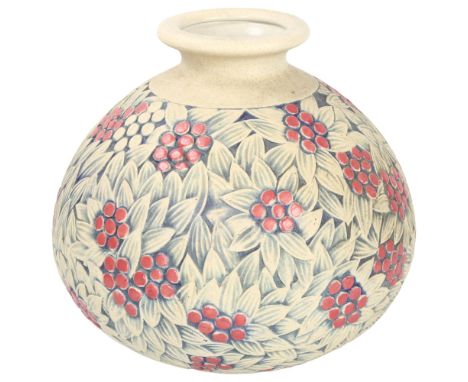 Joseph Mougin (1876-1961) for Mougin, Nancy, an early/mid 20th century ceramic vase, carved berry decoration, makers marks to