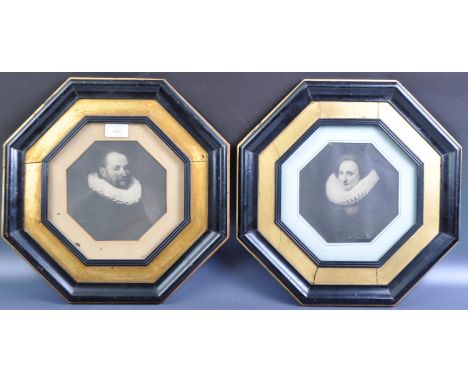 A pair of antique 19th Century Victorian English picture portrait studies prints depicting HRH Queen Elizabeth I and&nbsp;Sir