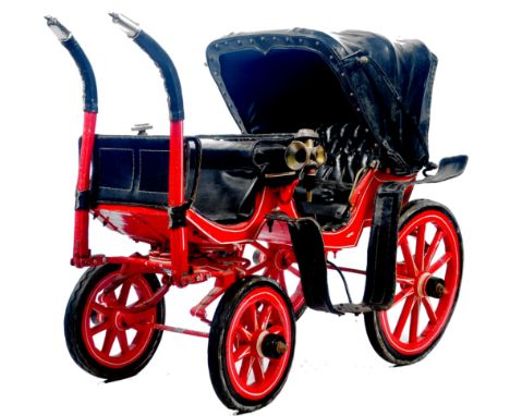 An antique late 19th / early 20th Century Victorian children's dog drawn cart / carriage of painted wooden construction. The 