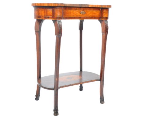 A charming antique 19th Century Victorian rosewood and&nbsp;inlaid marquetry two tier kidney shape side / occasional lamp tab