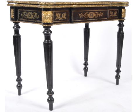 An antique 19th Century French Boullework / Boulle Work ebonised swivel top card table / games table. Stunning brass inlaid t