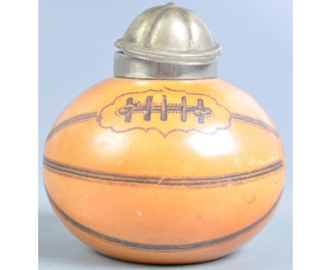 A rare antique 19th Century Victorian sporting interest rugby themed novelty stoneware ceramic travelling desk top inkwell in