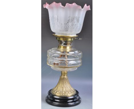 An antique 19th Century Victorian Hinks's Patent Duplex burner glass &amp; brass oil lamp lantern light. Two tone cranberry &