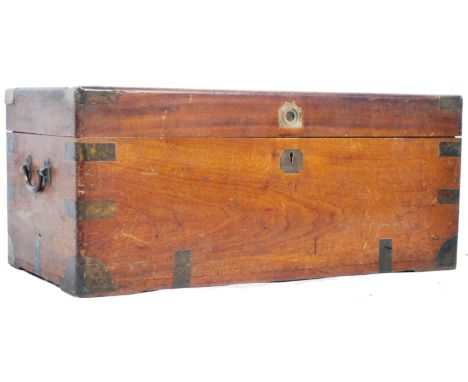 A charming antique 19th Century English Anglo Colonial Camphor wood travelling steamer trunk chest box having brass mounted e
