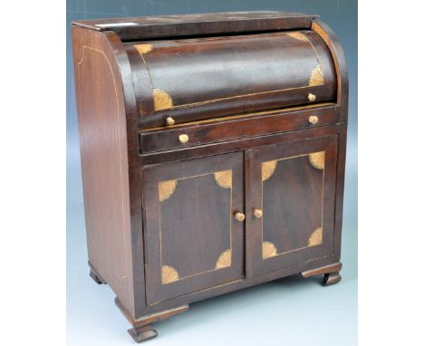 An impressive 19th Century Victorian English antique apprentice piece / salesman's miniature model of a cylinder bureau desk 